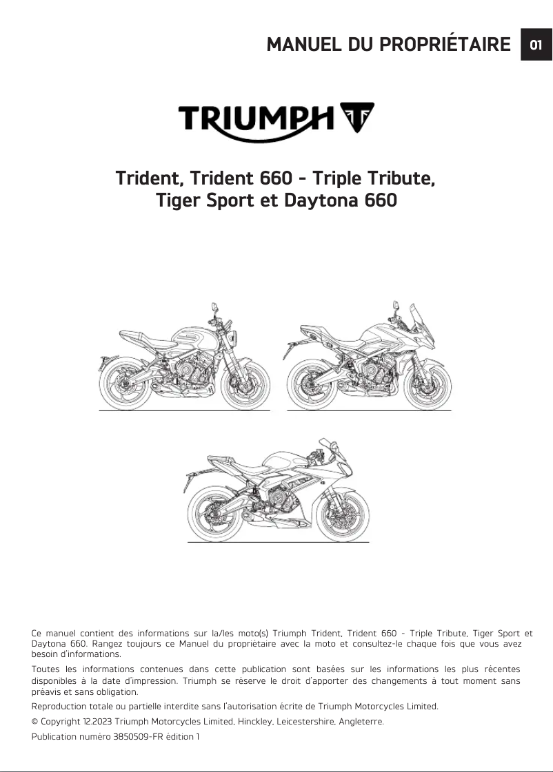Page 1 de la notice Manuel utilisateur Triumph Tiger Sport (2024)