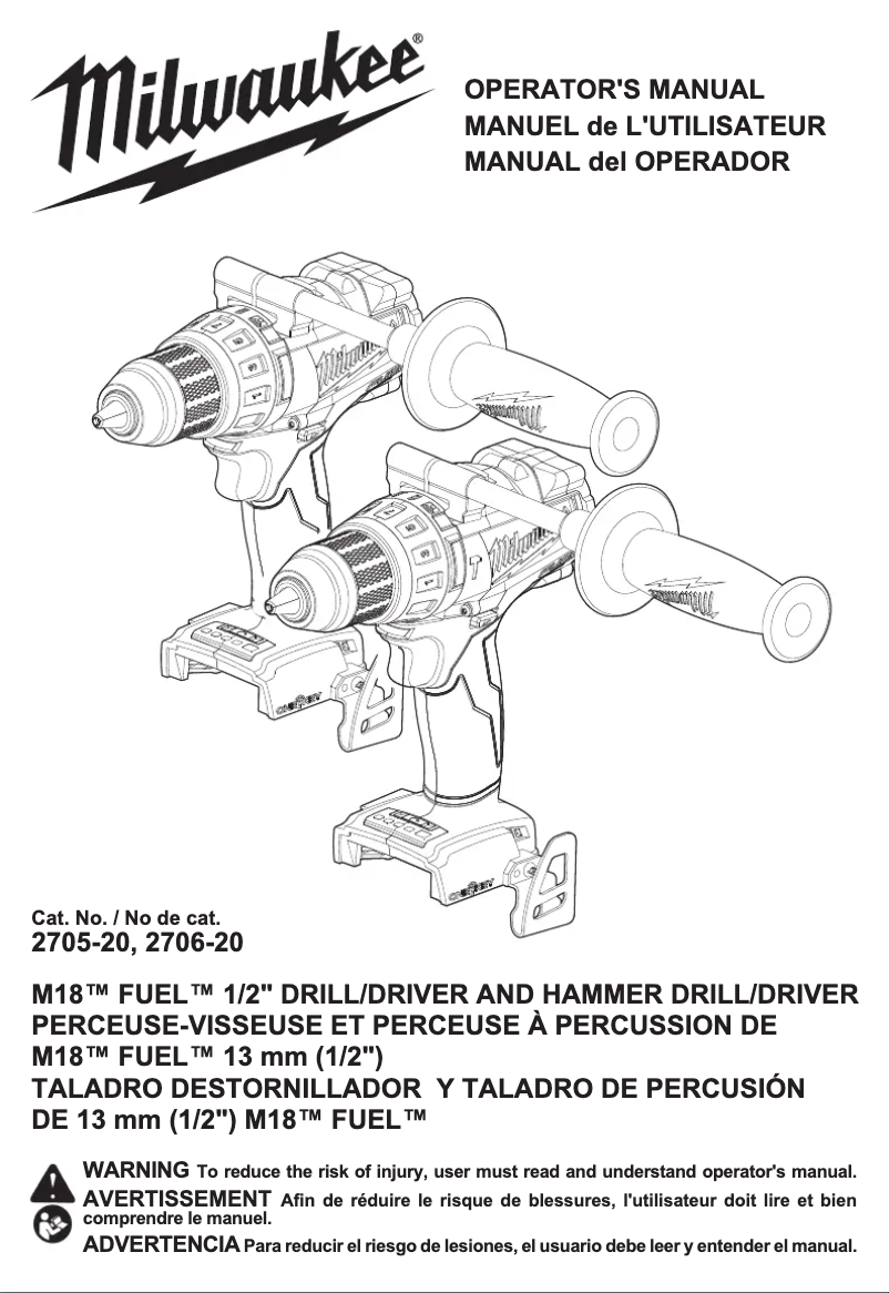 Page 1 de la notice Manuel utilisateur Milwaukee M18 Fuel ONE-KEY 2706-22