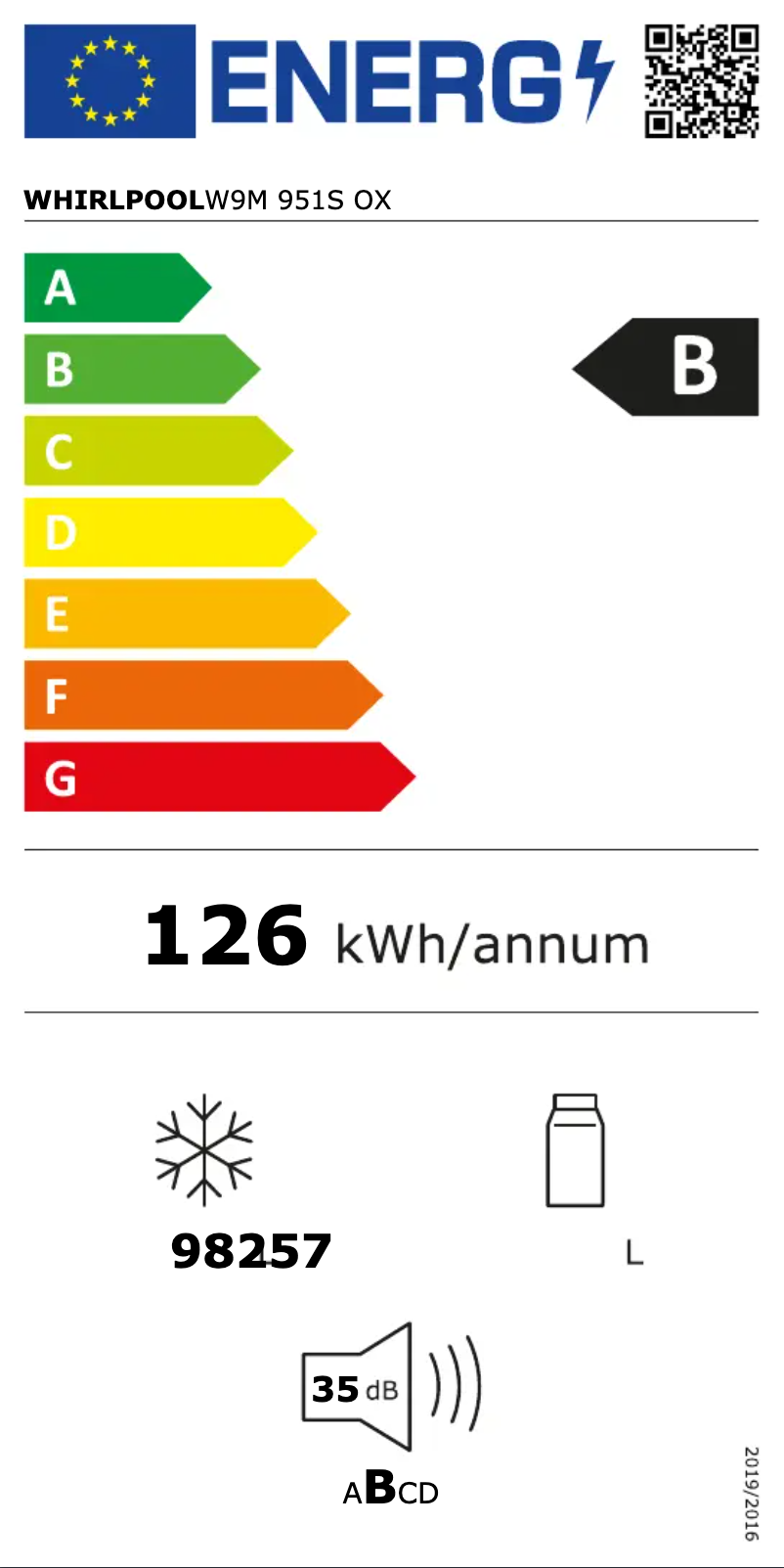 Page n°1 - Label énergétique Whirlpool W9M 951S OX