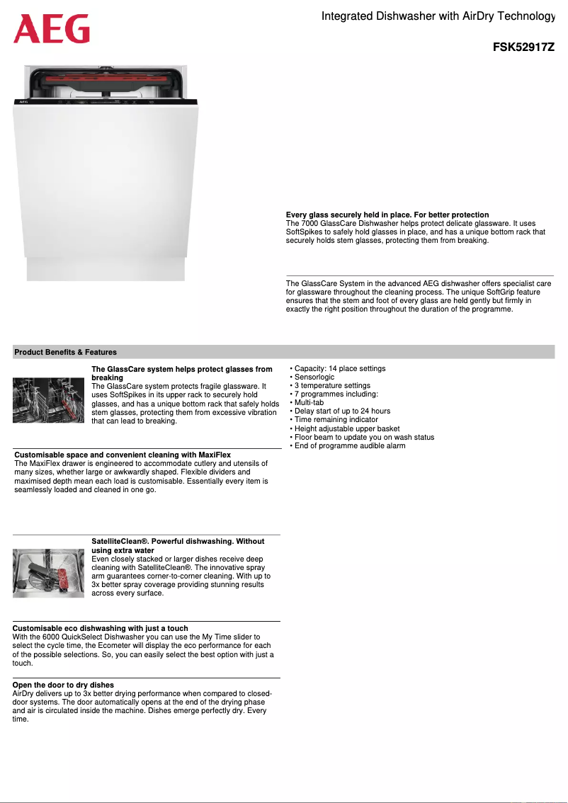 Page 1 de la notice Fiche technique AEG FSK52917Z