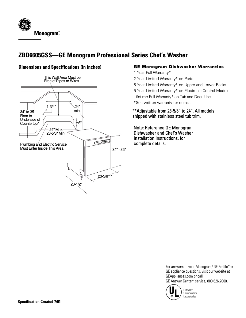 Page n°1 - Fiche technique GE ZBD6605GSS