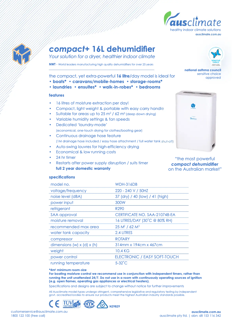 Image de la première page du manuel de l'appareil WDH-316DB