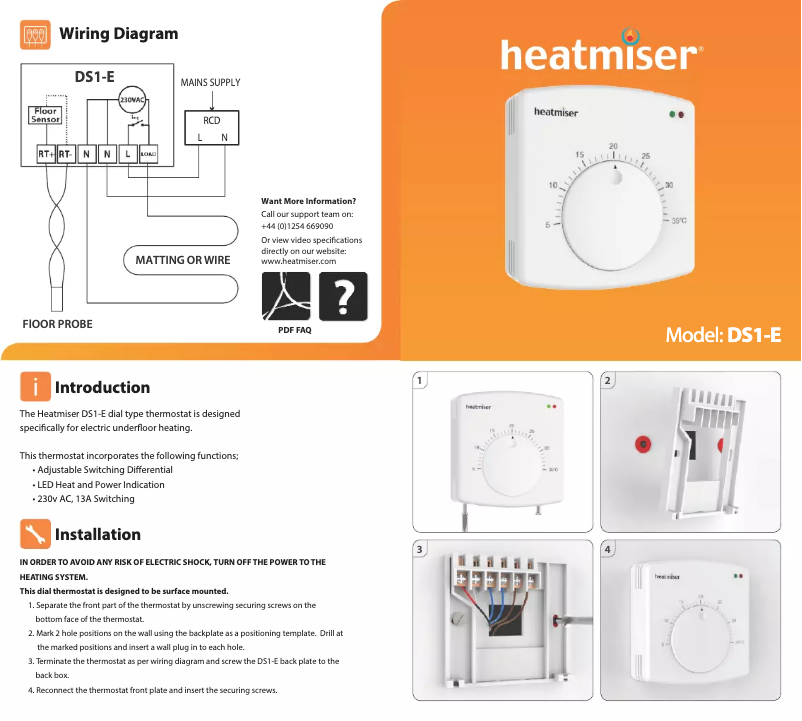 Page 1 de la notice Manuel utilisateur Heatmiser DS1-E