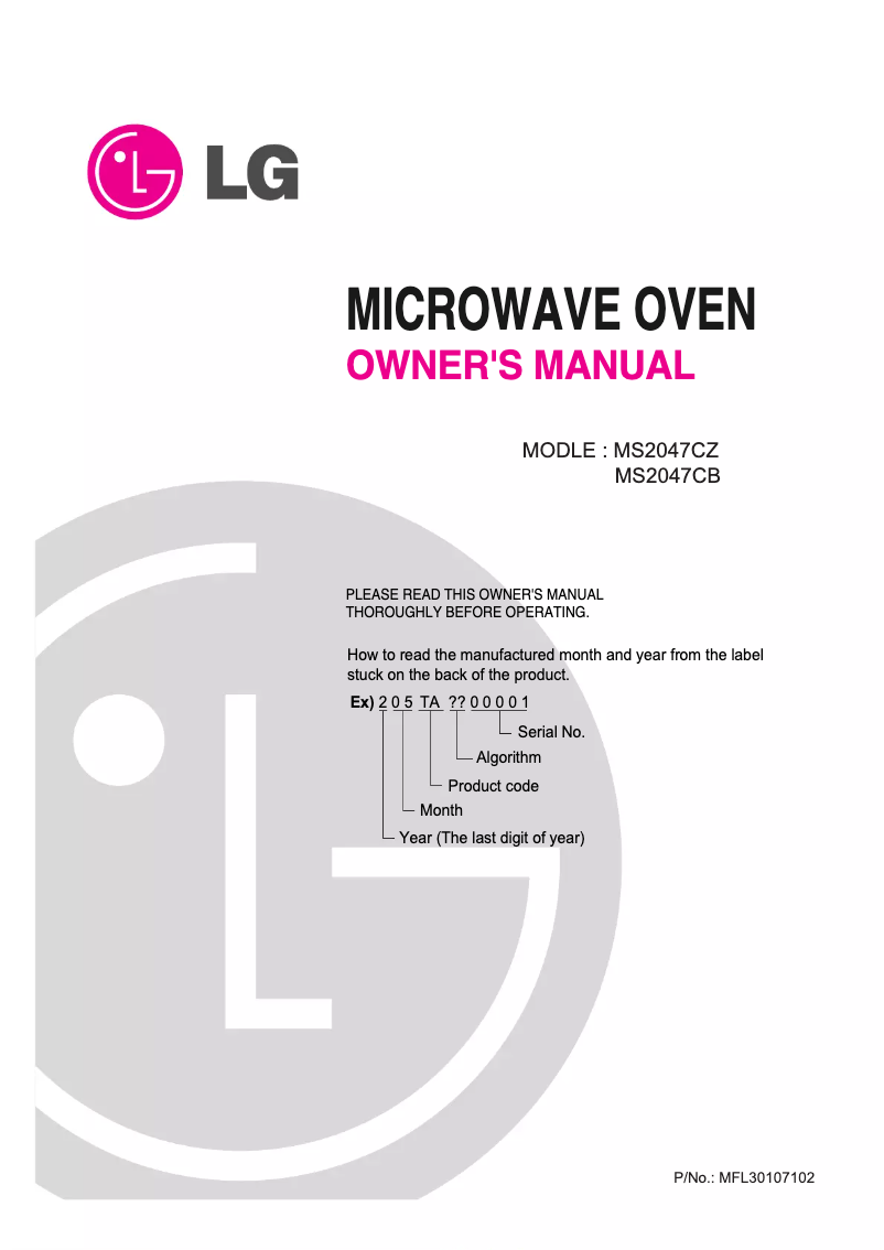 Page n°1 - Manuel utilisateur LG MS2047CZ