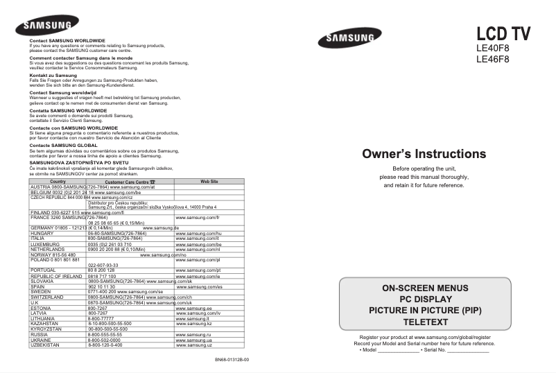 Page n°1 - Manuel utilisateur Samsung LE46F86BD