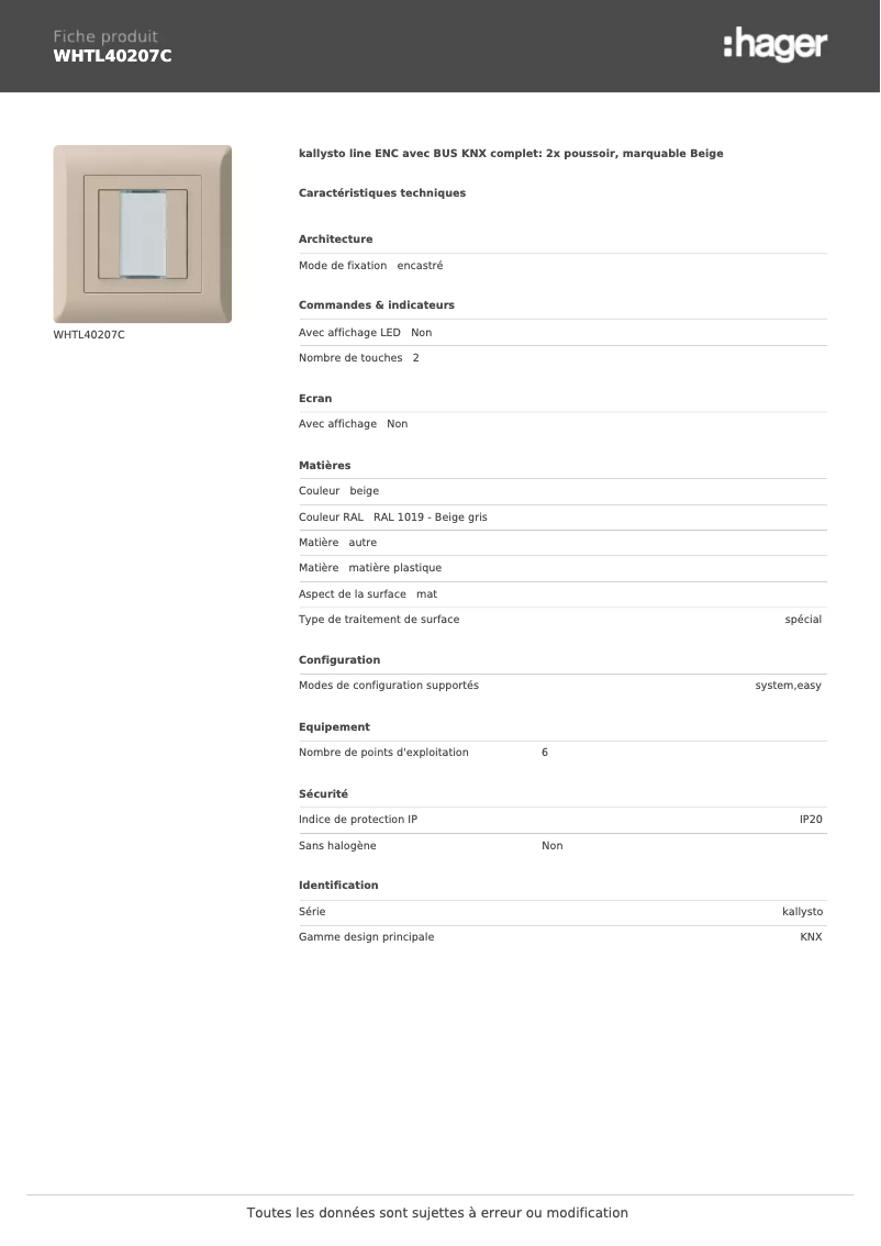 Image de la première page du manuel de l'appareil WHTL40207C