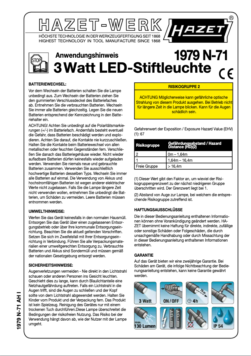 Page n°1 - Manuel utilisateur Hazet 1979N-71