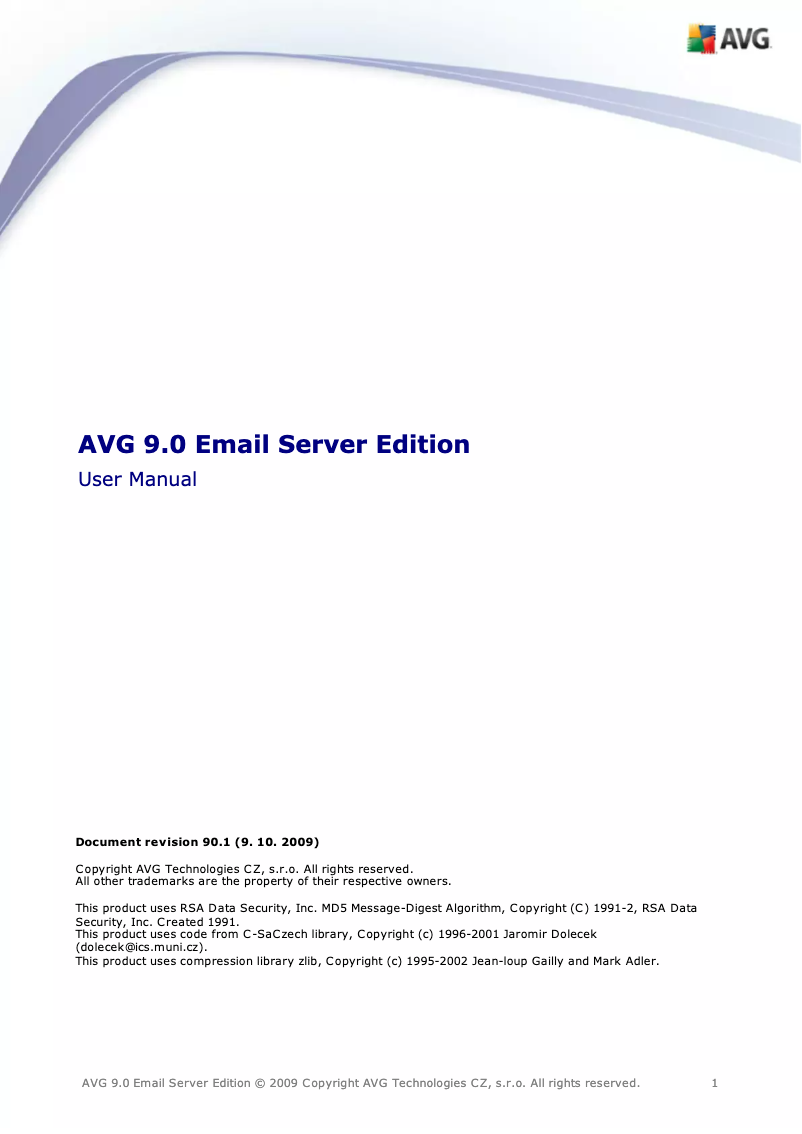 Page 1 de la notice Manuel utilisateur AVG Email Server Edition 9.0