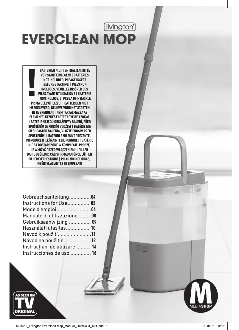 Page 1 de la notice Manuel utilisateur Livington Everclean Mop