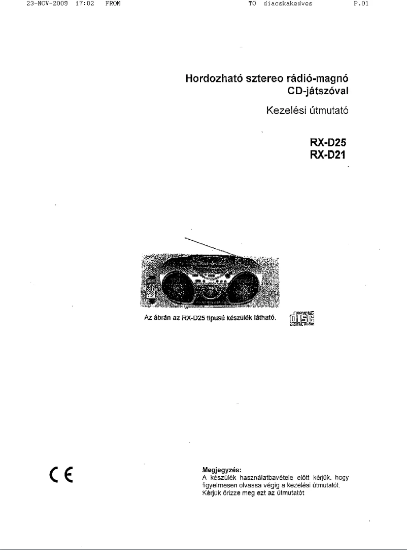 Image de la première page du manuel de l'appareil RX-D25E