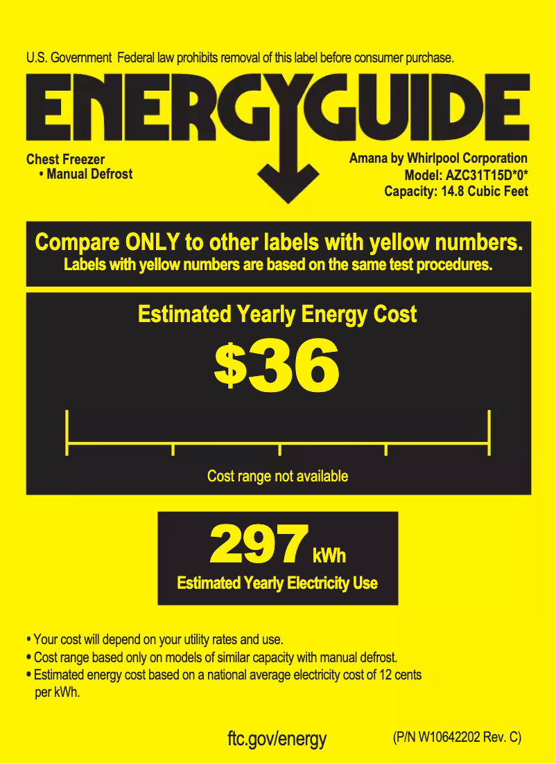 Page 1 de la notice Label énergétique Amana AZC31T15DW