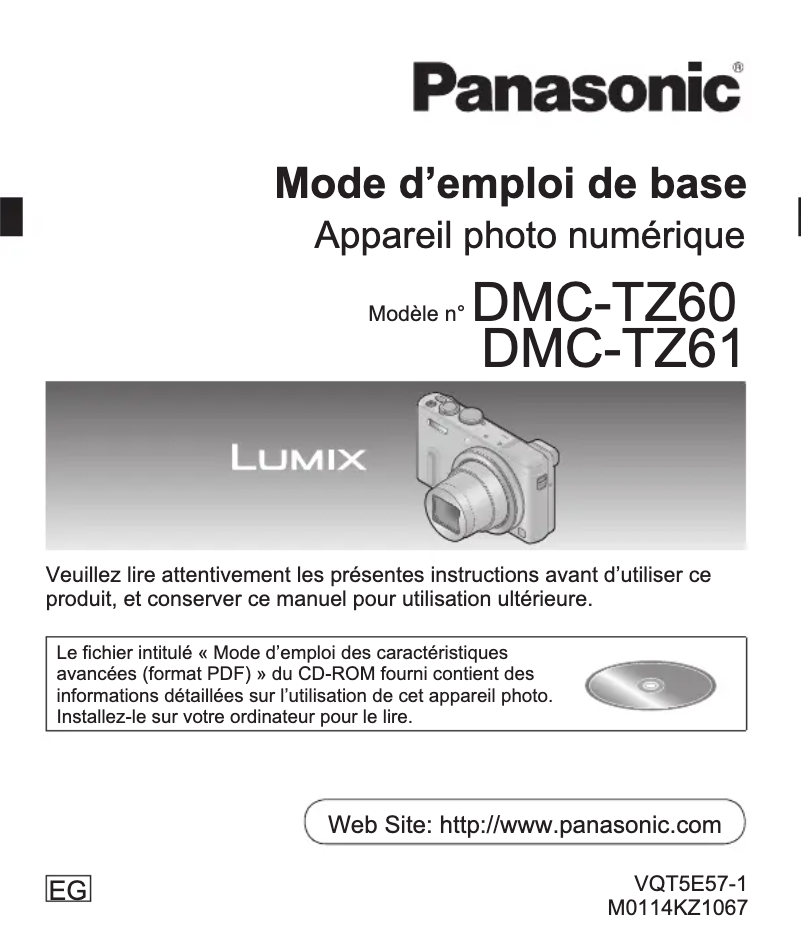Page 1 de la notice Manuel utilisateur Panasonic Lumix DMC-TZ61