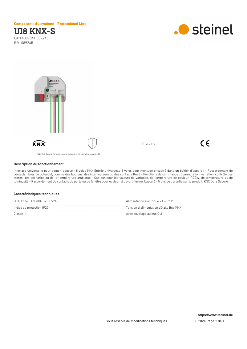 Image de la première page du manuel de l'appareil UI8 KNX