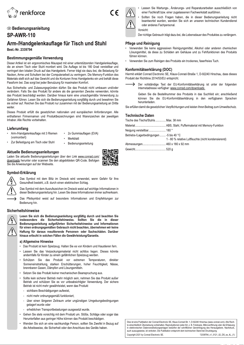 Page 1 de la notice Manuel utilisateur Speaka SP-AWR-110