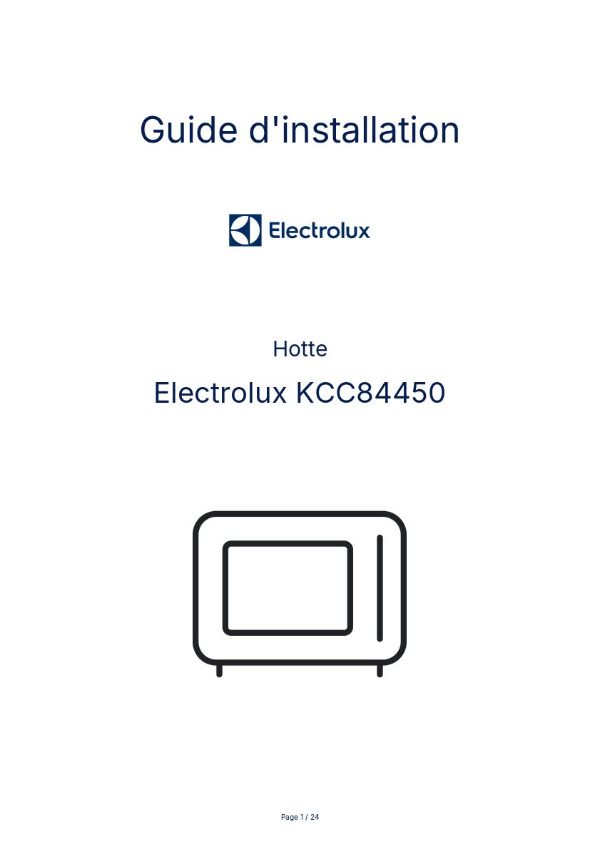 Page n°1 - Guide d'installation Electrolux KCC84450