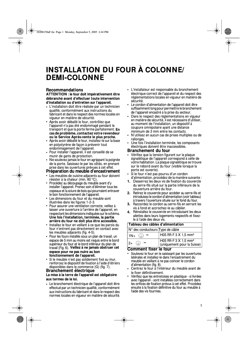 Page 1 de la notice Manuel utilisateur Whirlpool AKZ 431 WH