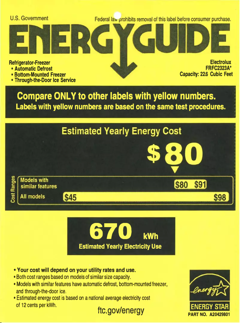 Page 1 de la notice Label énergétique Frigidaire FRFC2323AS