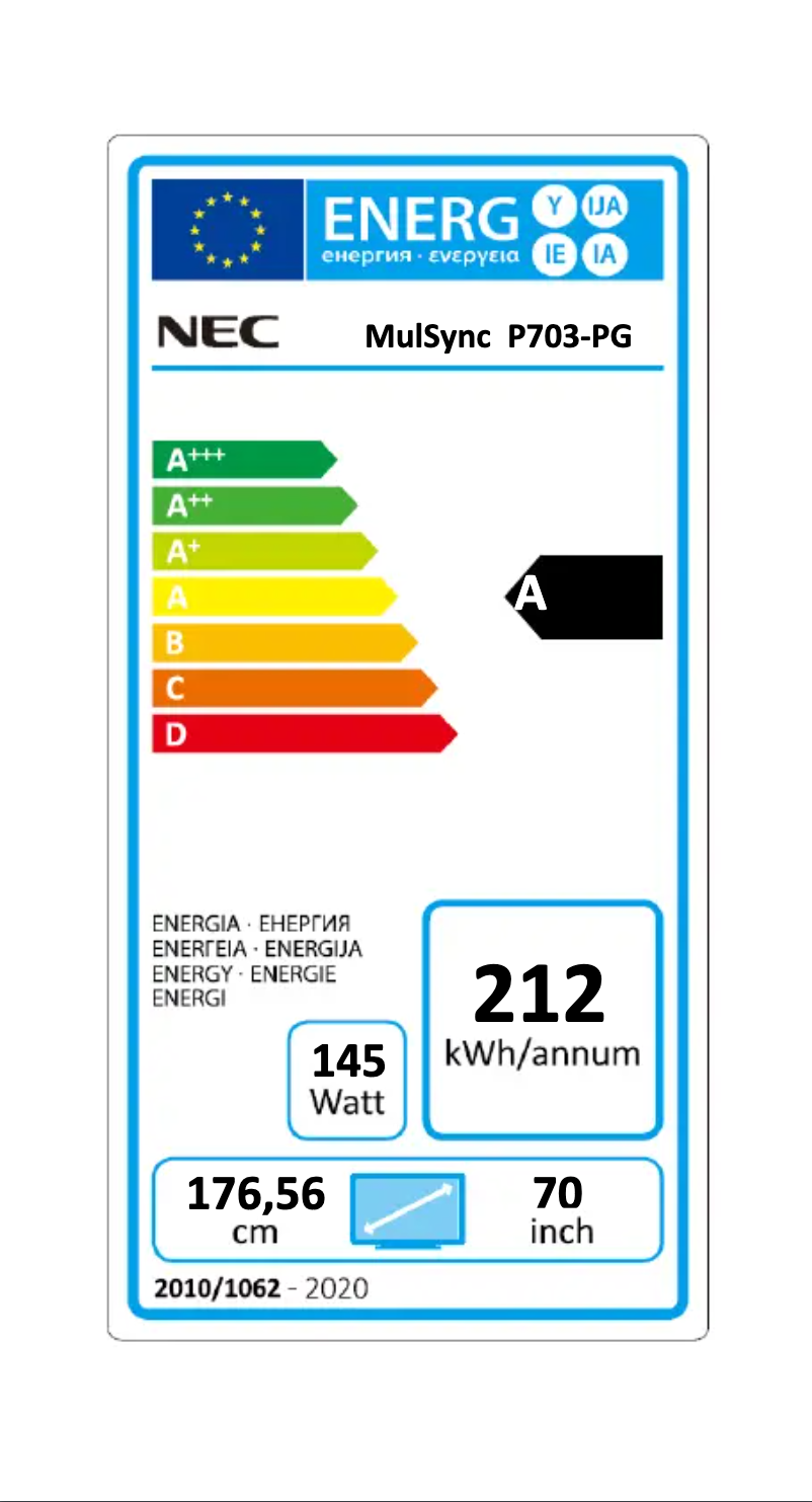 Página 1 del manual Etiqueta energética NEC MultiSync P703