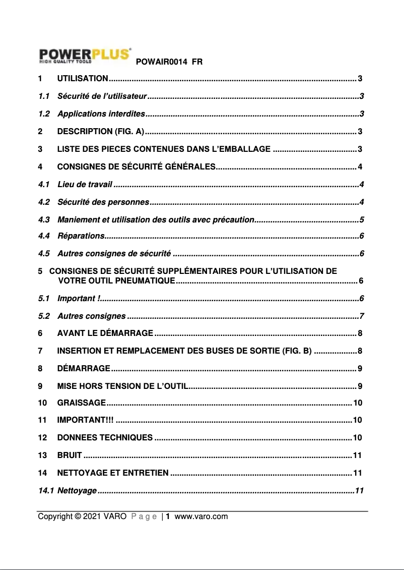 Página 1 del manual Manual de usuario PowerPlus POWAIR0014