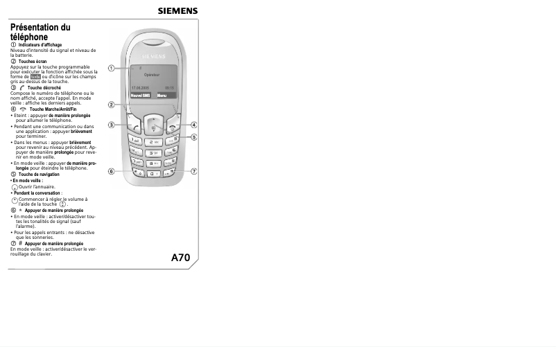 Page 1 de la notice Manuel utilisateur Siemens A70
