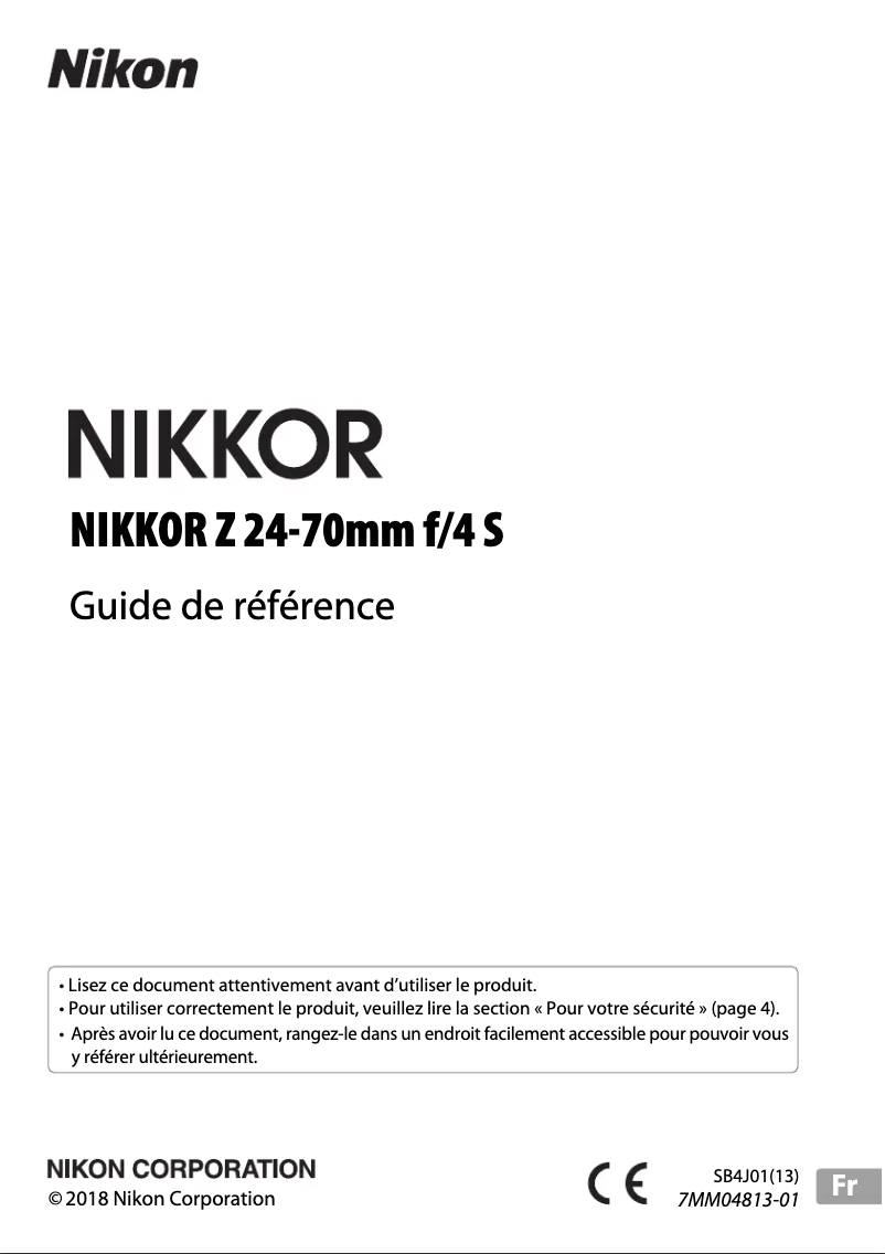 Page 1 de la notice Manuel utilisateur Nikon Nikkor Z 24-70mm f/4 S