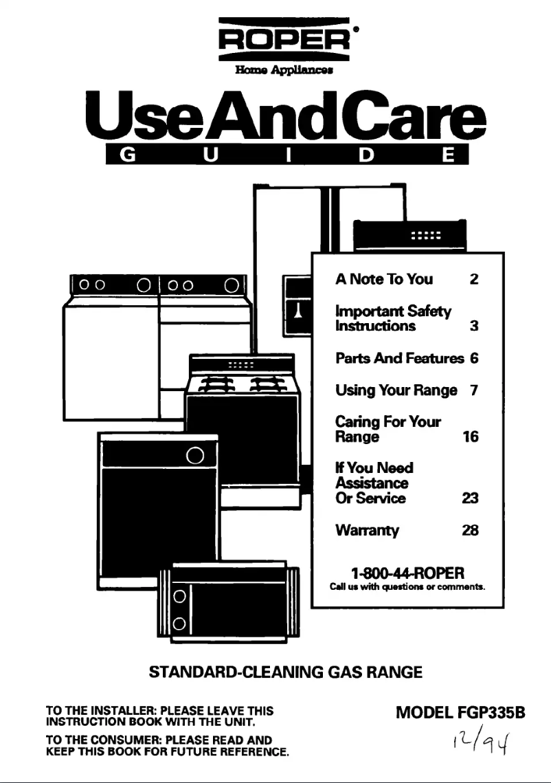Page 1 de la notice Manuel utilisateur Roper FGP335BL2