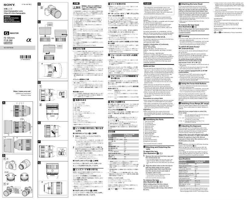 Page 1 de la notice Manuel utilisateur Sony SEL135F18GM