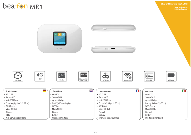 Page 1 de la notice Fiche technique Bea-fon MR1