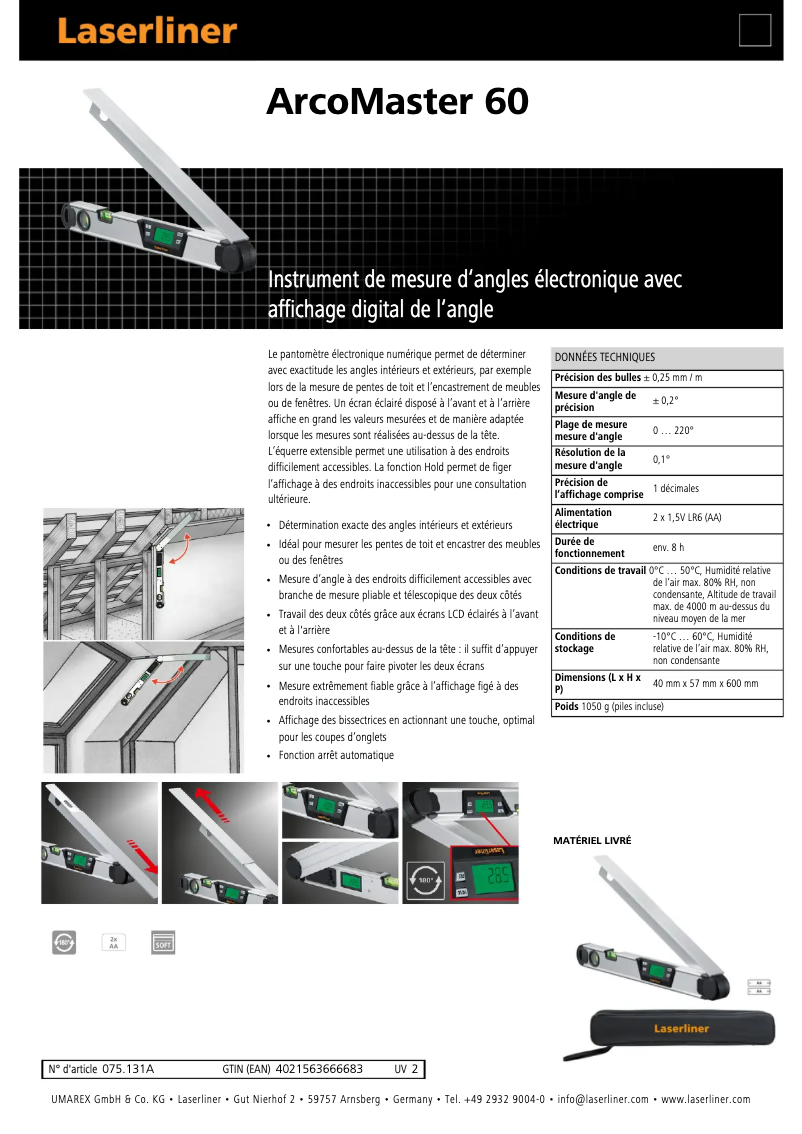 Page n°1 - Fiche technique Laserliner ArcoMaster 60