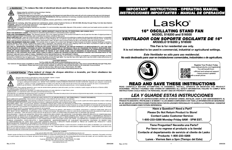 Image de la première page du manuel de l'appareil S16500