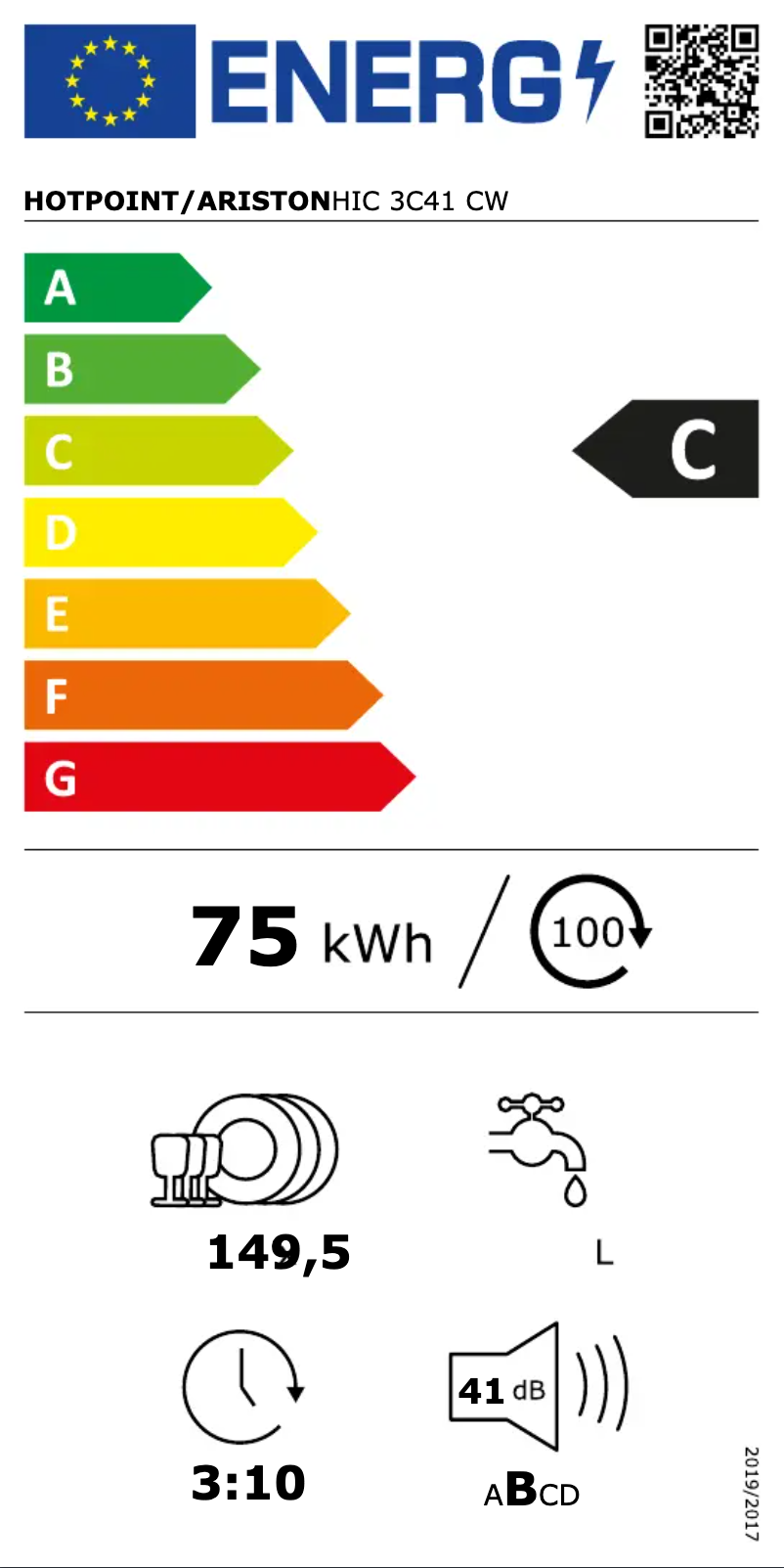 Page 1 de la notice Label énergétique Hotpoint HIC 3C41 CW