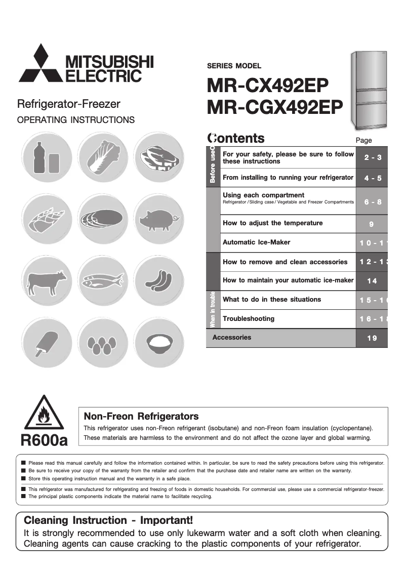 Page 1 de la notice Manuel utilisateur Mitsubishi MR-CGX492EP-GWH-A2
