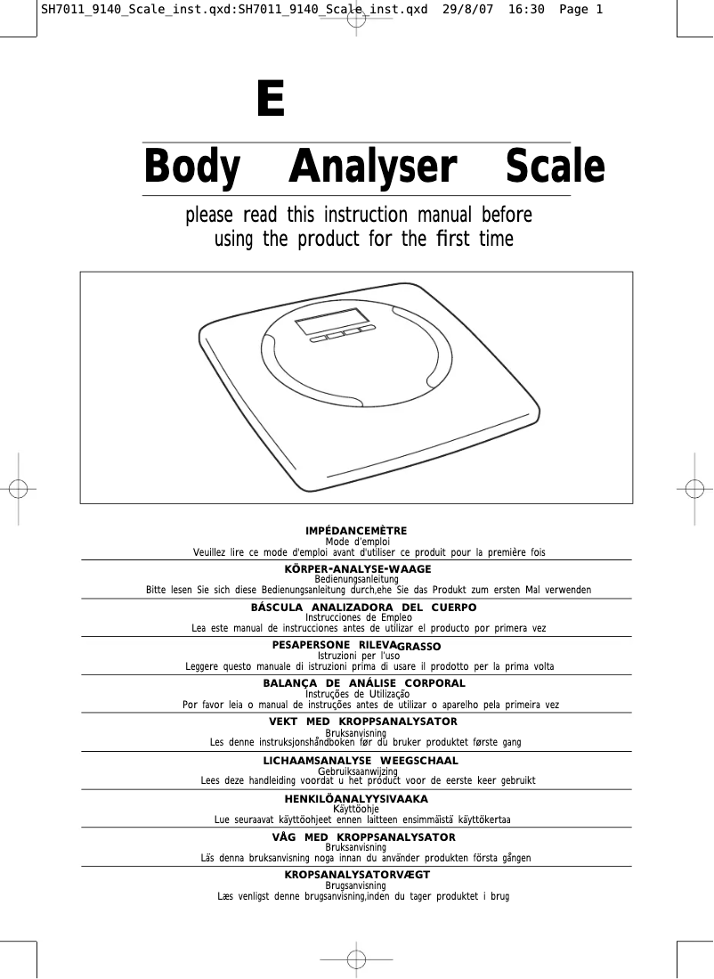 Page 1 de la notice Manuel utilisateur Salter Body Analyser 9140