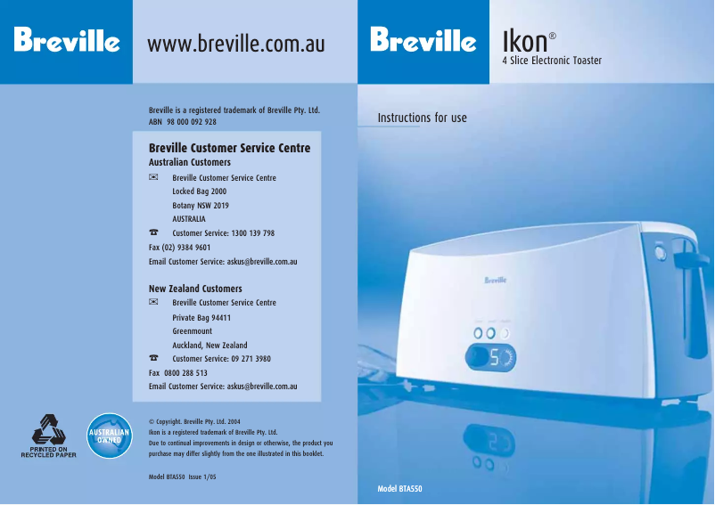 Image de la première page du manuel de l'appareil Ikon BTA550