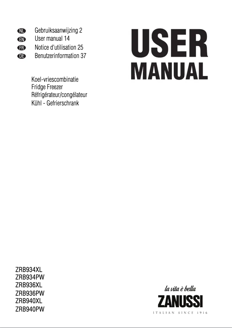 Page n°1 - Manuel utilisateur Zanussi ZRB 936 XL
