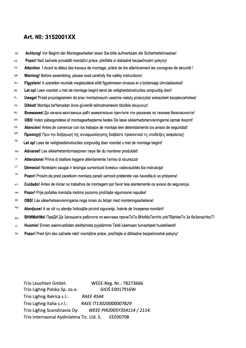 Page n°1 - Manuel utilisateur Trio Lighting Ontario 315200189