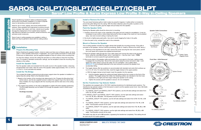 Page 1 de la notice Manuel utilisateur Crestron Saros ICE6LPT-W-T-EACH