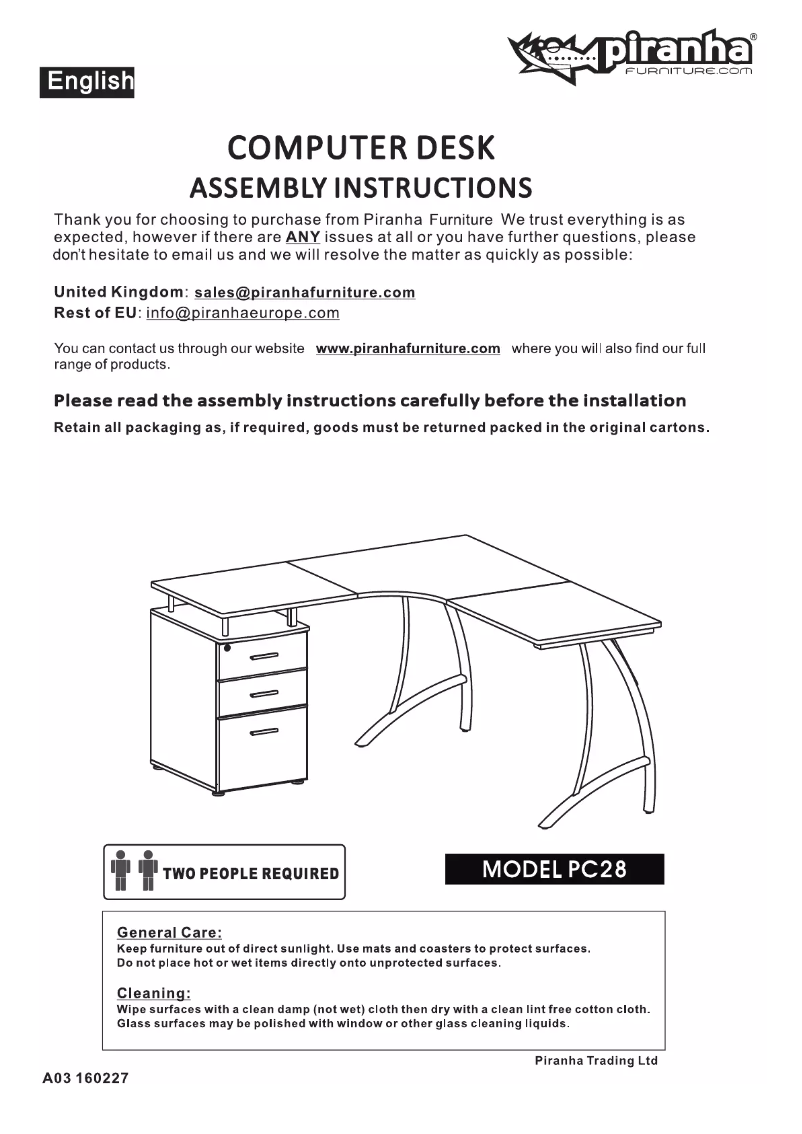 Page 1 de la notice Manuel utilisateur Piranha PC28