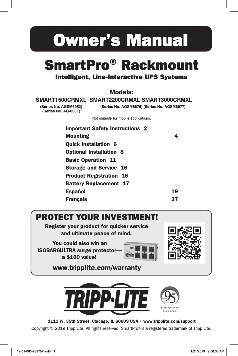 Page n°1 - Manuel utilisateur Tripp Lite SmartPro SMART3000CRMXL