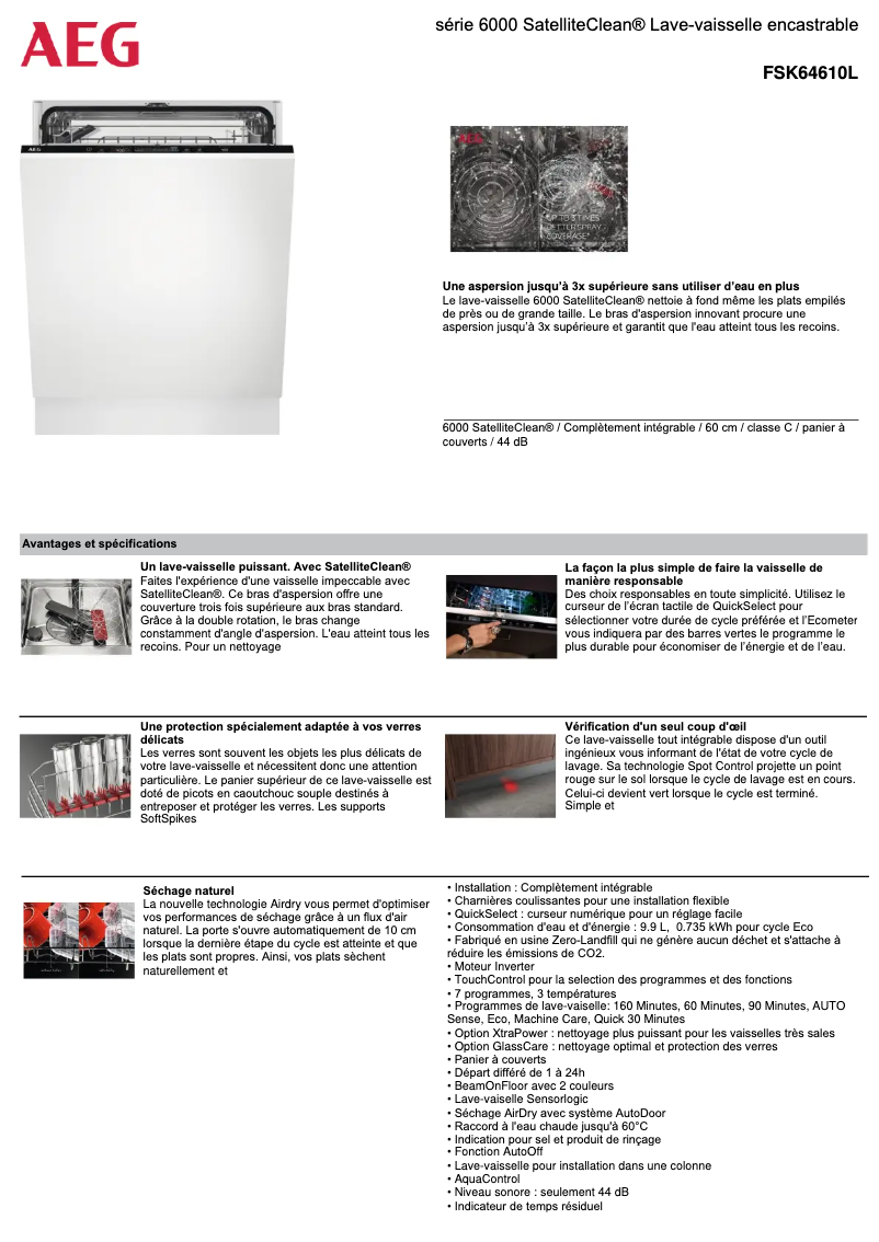 Page 1 de la notice Fiche technique AEG FSK64610L