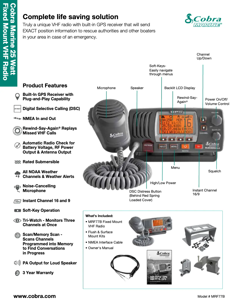 Page 1 de la notice Fiche technique Cobra MR F77B GPS