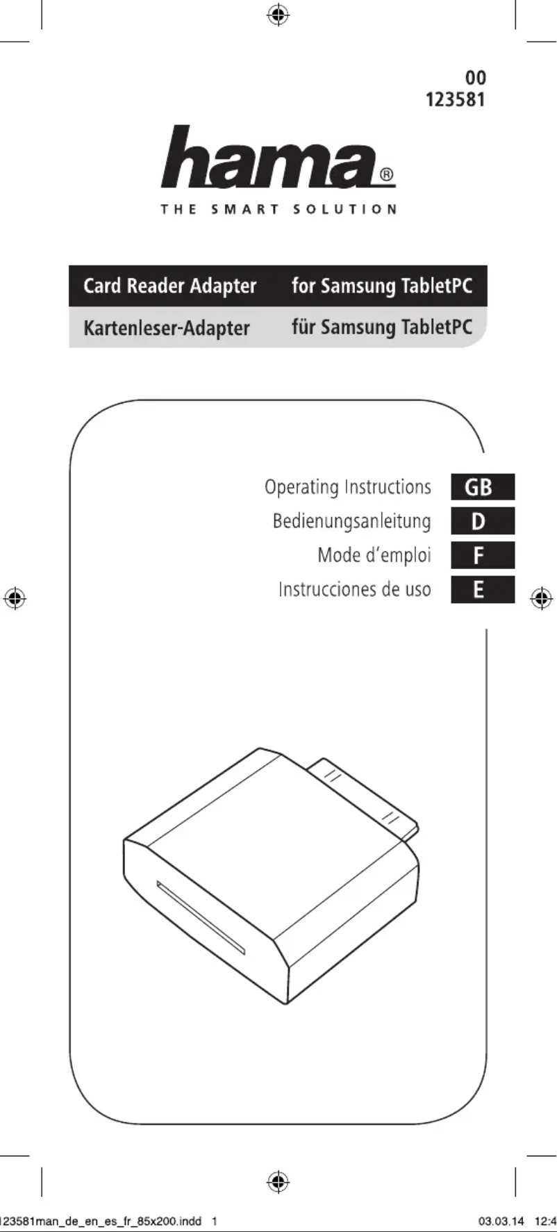 Page n°1 - Manuel utilisateur Hama 123581