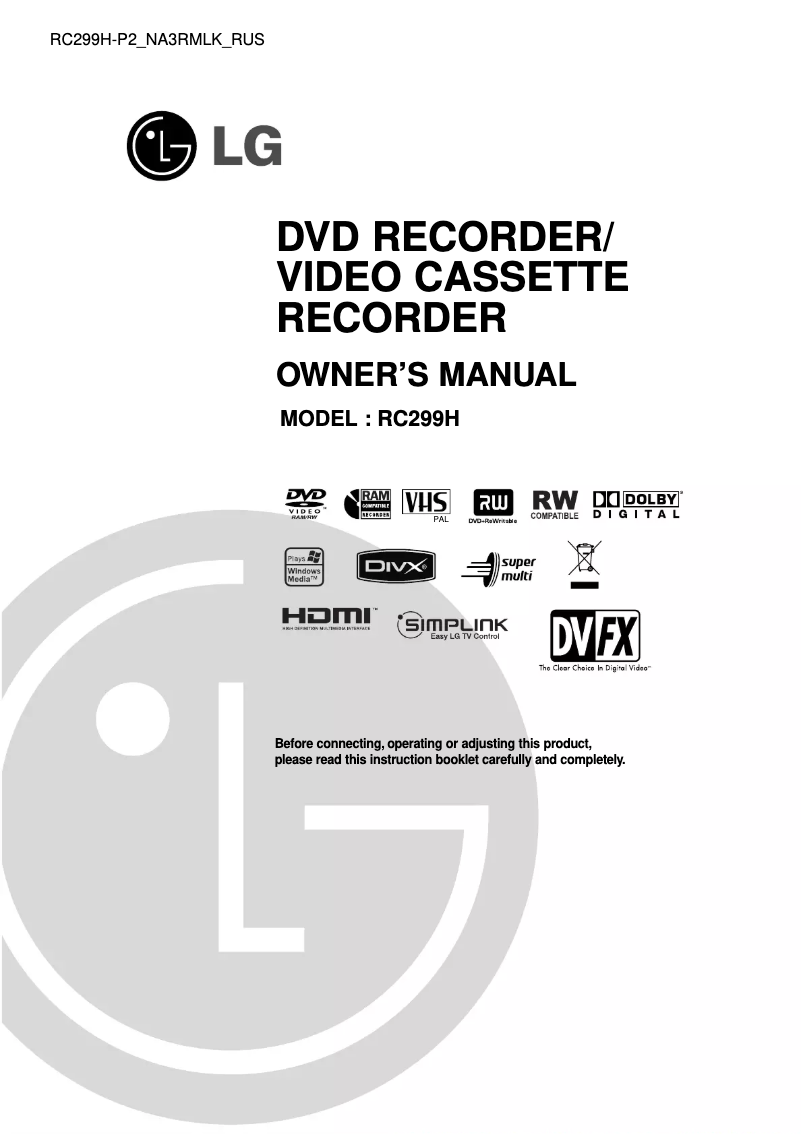 Page 1 de la notice Manuel utilisateur LG DVR799