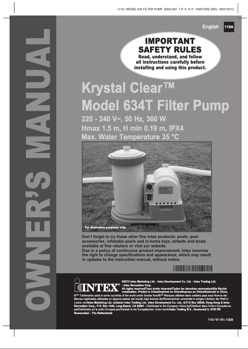 Page n°1 - Manuel utilisateur Intex Krystal Clear 634T