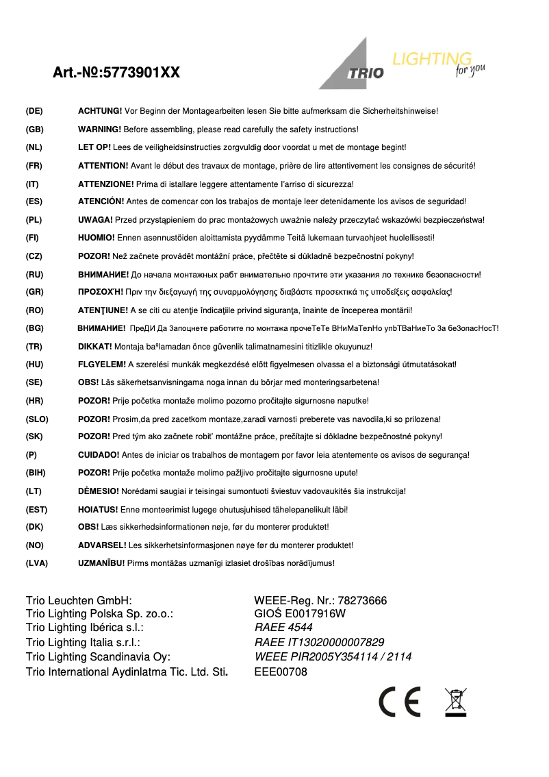 Image de la première page du manuel de l'appareil Arko 577390101