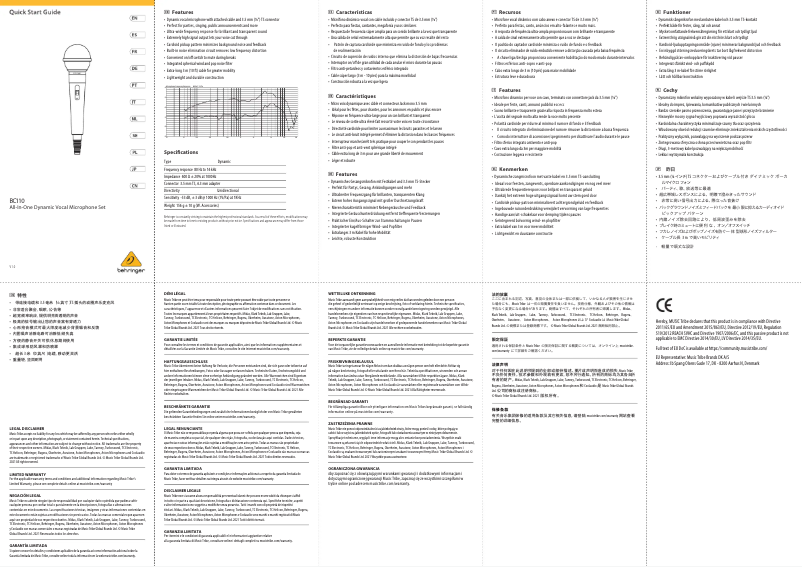 Page 1 de la notice Manuel utilisateur Behringer BC110