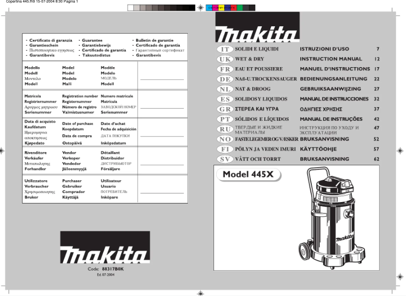 Page n°1 - Manuel utilisateur Makita 445X