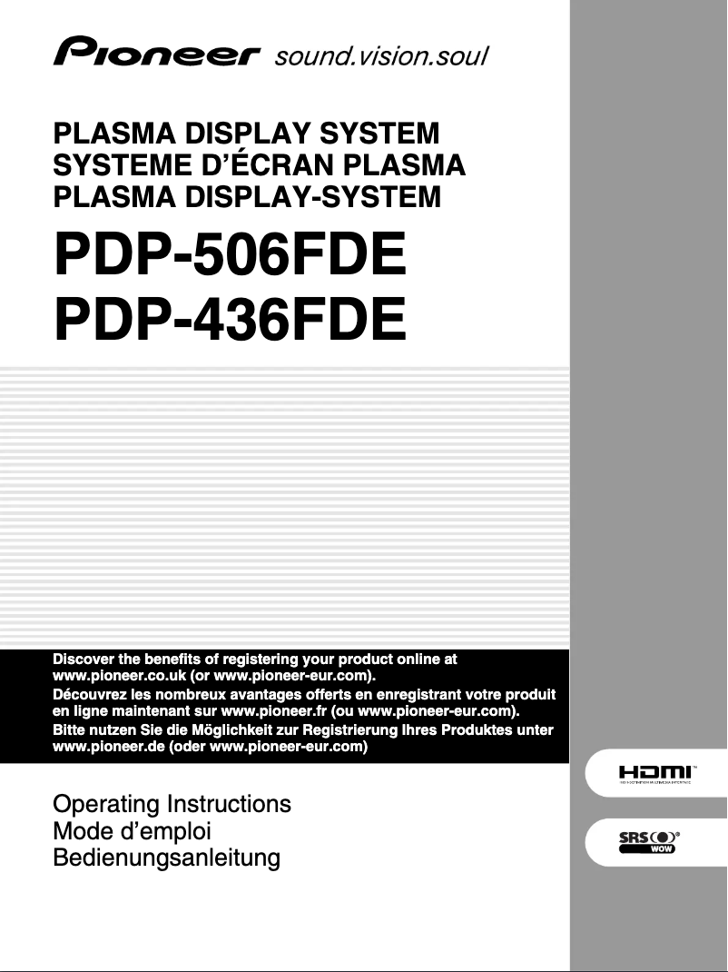 Page n°1 - Manuel utilisateur Pioneer PDP-436FDE