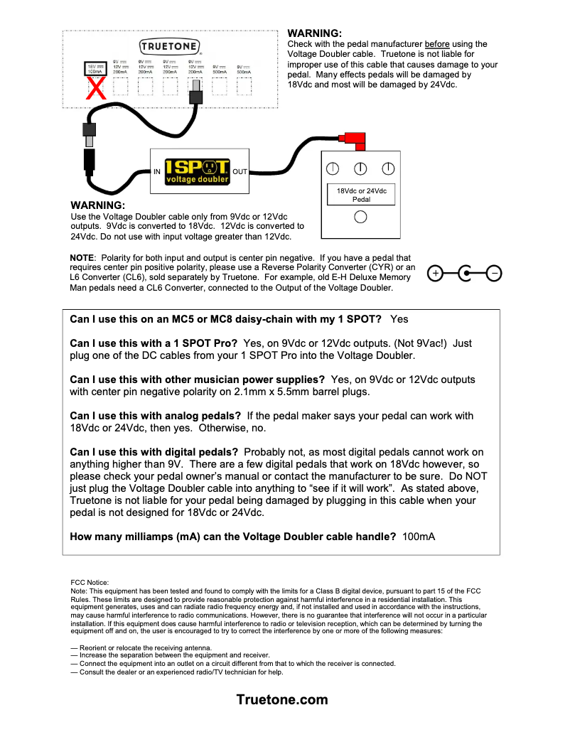 Page n°1 - Manuel utilisateur Truetone 1 Spot Voltage Doubler