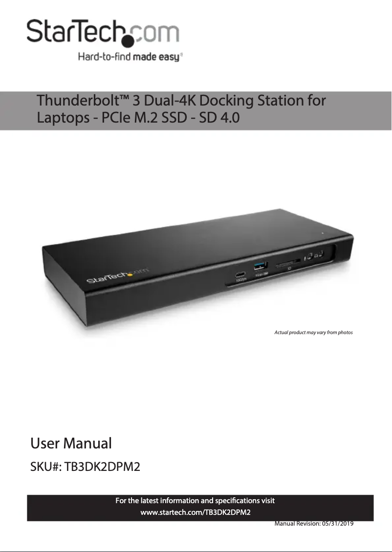 Page 1 de la notice Manuel utilisateur StarTech.com TB3DK2DPM2